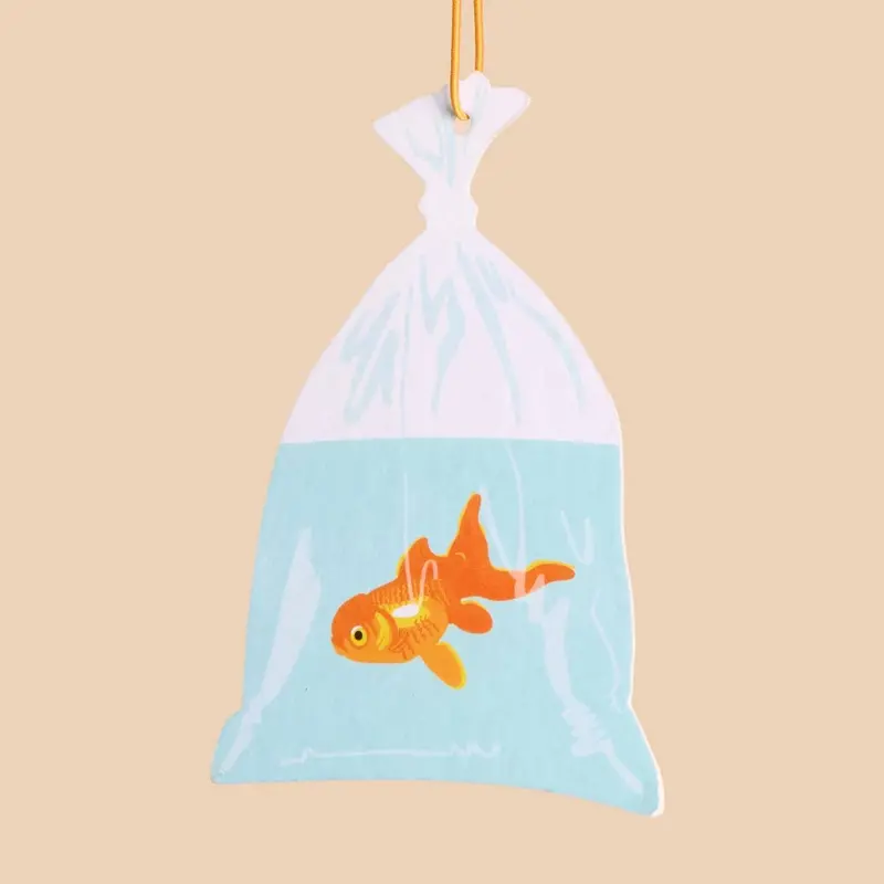 Goldfish-in-a-Bag Air Freshener – Rain-Scented Novelty Clip