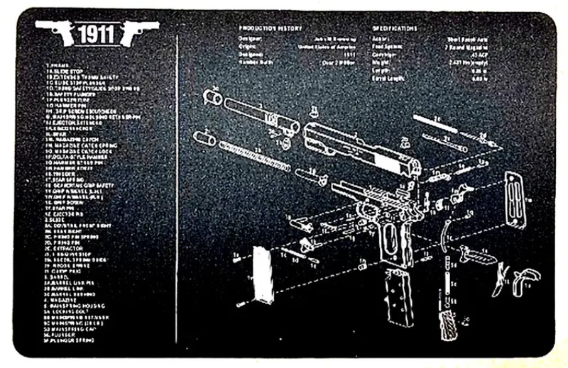 Gunsmith Work Mat – 11″ x 17″ Non-Slip Cleaning Pad for 1911 Pistols & Precision Tasks