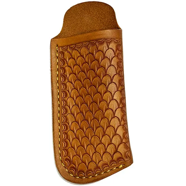 Hand-Tooled Fish Scale 1911 Single-Stack Magazine Pouch with Belt Loop – Tan, Made in Texas