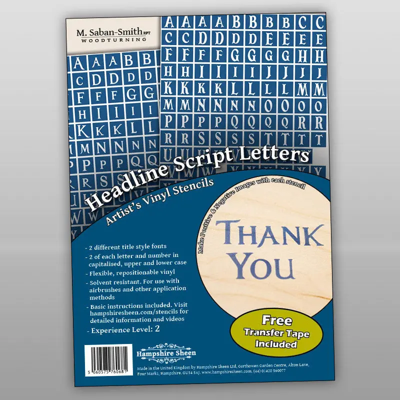 Headline Script Letter Vinyl Stencils – Bold Calligraphy Style