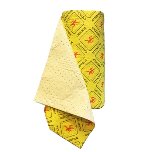 High-Visibility Yellow Caution Absorbent Roll – Heavy-Duty, Perforated, 32″ × 150′