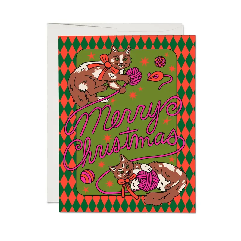 Merry Christmas Kittens Illustrated Greeting Card