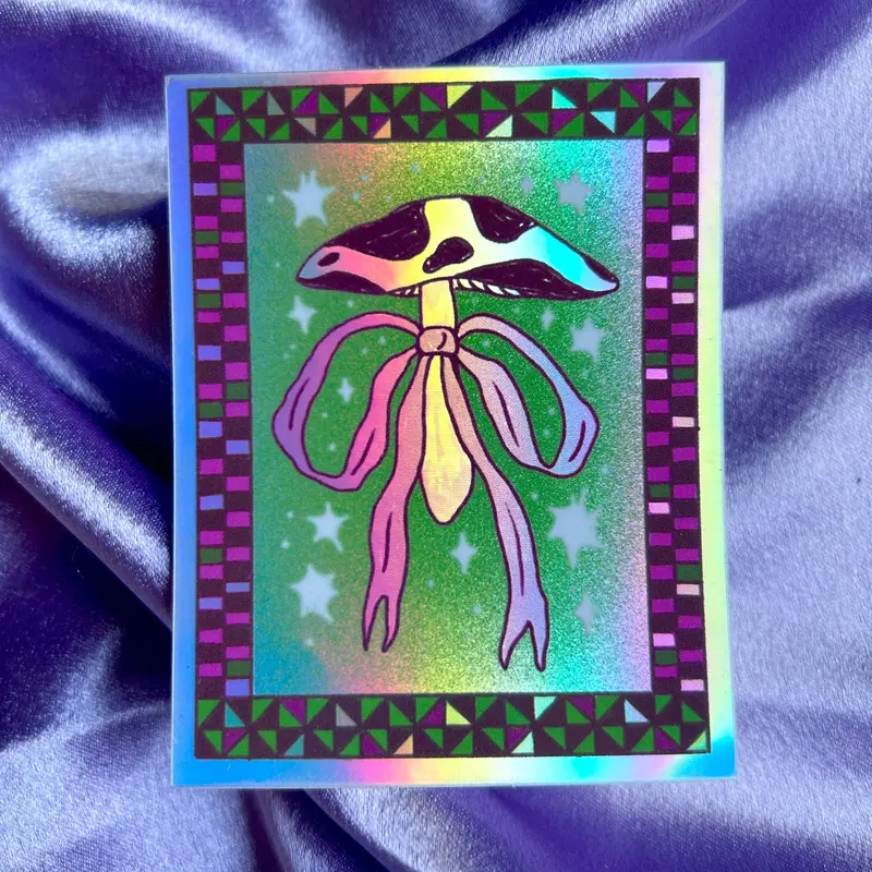 Mushroom Bow Holographic Sticker – Shimmering Decal