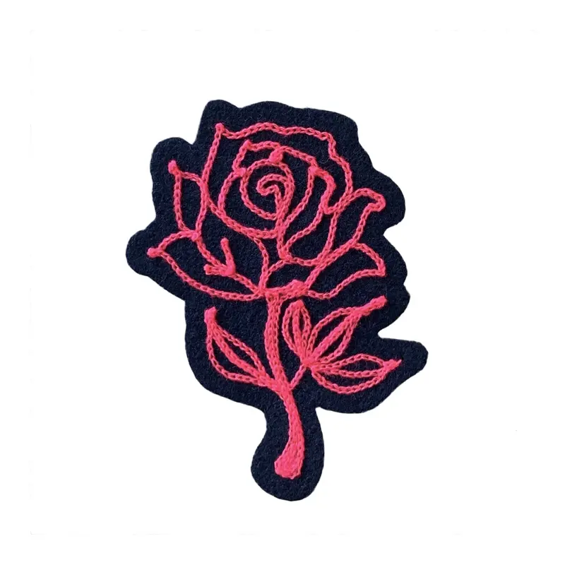 Neon Rose Chainstitch Embroidery Patch
