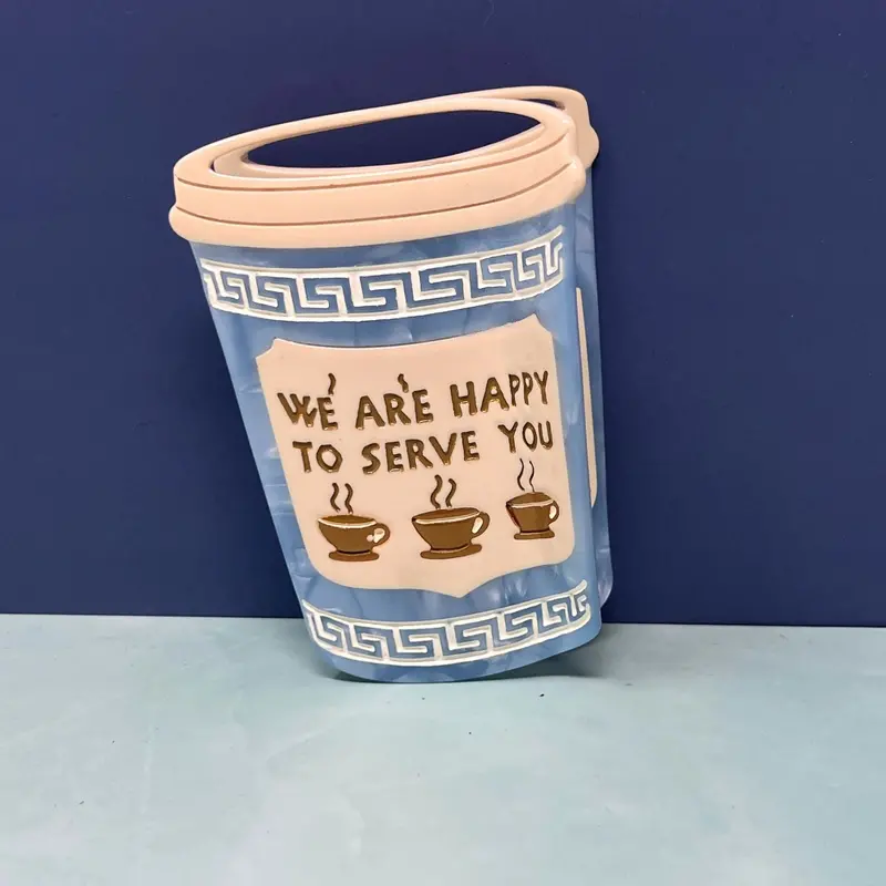 NYC Coffee Cup Hair Claw – ‘We Are Happy to Serve You’ Design