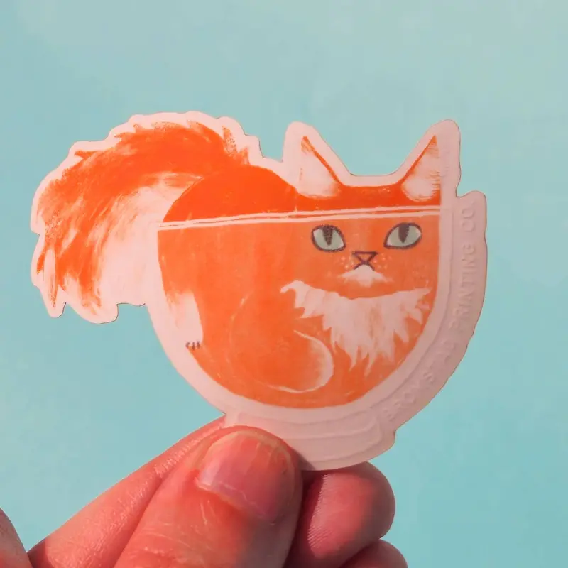 Orange Cat in Glass Bowl Sticker