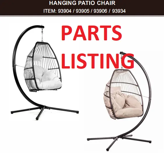 Patio Hanging Chair Models 93904–93906 & 93934 (Cream/Blue/Tan) Replacement Parts