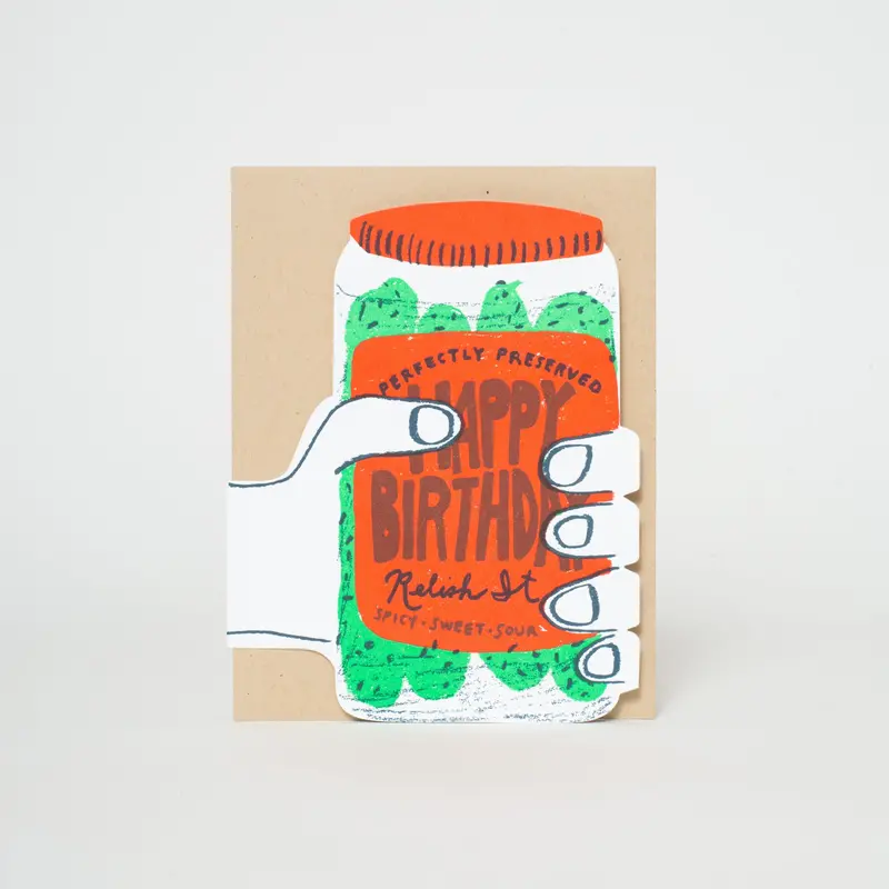 Pickle-Themed Birthday Greeting Card – Letterpress Die-Cut Design by Egg Press