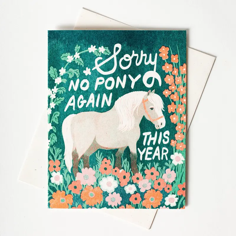 Playful ‘No Pony Sorry’ Risograph Greeting Card