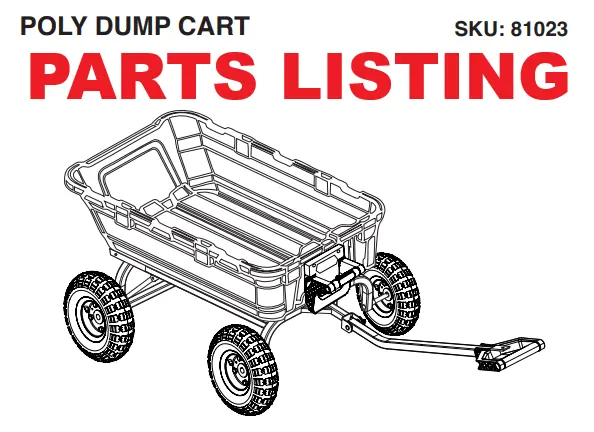 Polyethylene Dump Cart – 800 lb Capacity Parts Catalog (Model 81023)