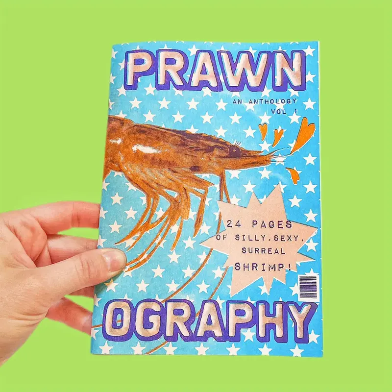 Prawnography Risograph Zine – Surreal Seafood-Themed Art Publication