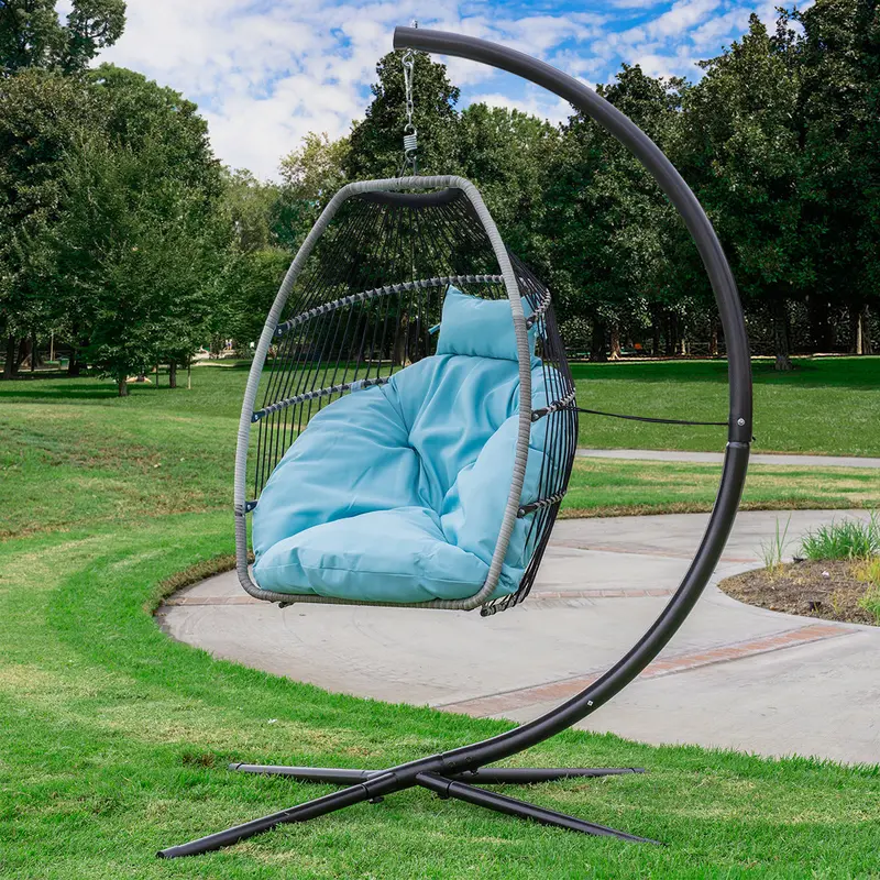 Premium UV-Resistant Hanging Egg Swing Chair – Large Basket-Style Patio Seating with Plush Cushion (Blue)