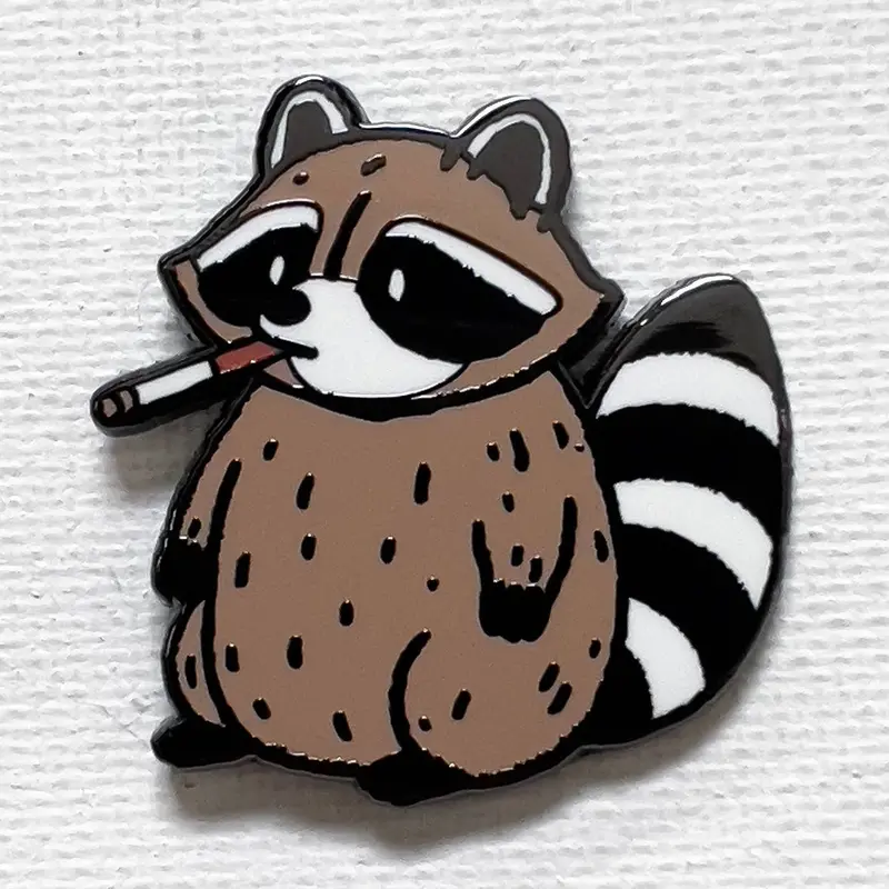 Raccoon Smoking Enamel Pin – Edgy Urban Wildlife Art