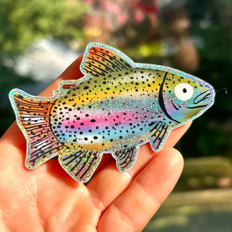 Rainbow Trout Sparkle Sticker – Iridescent Fish-Themed Decal for Gear & Gear
