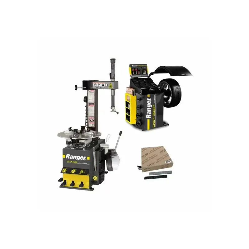 Ranger R745/DST LV Wheel Service Bundle: 110V Tire Changer + Dual-Voltage Balancer + 1400-Pc Black/Silver Tape Weights