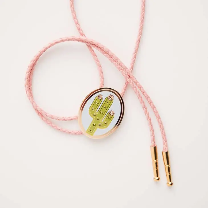 Rhinestone-Embellished Cactus Bolo Tie
