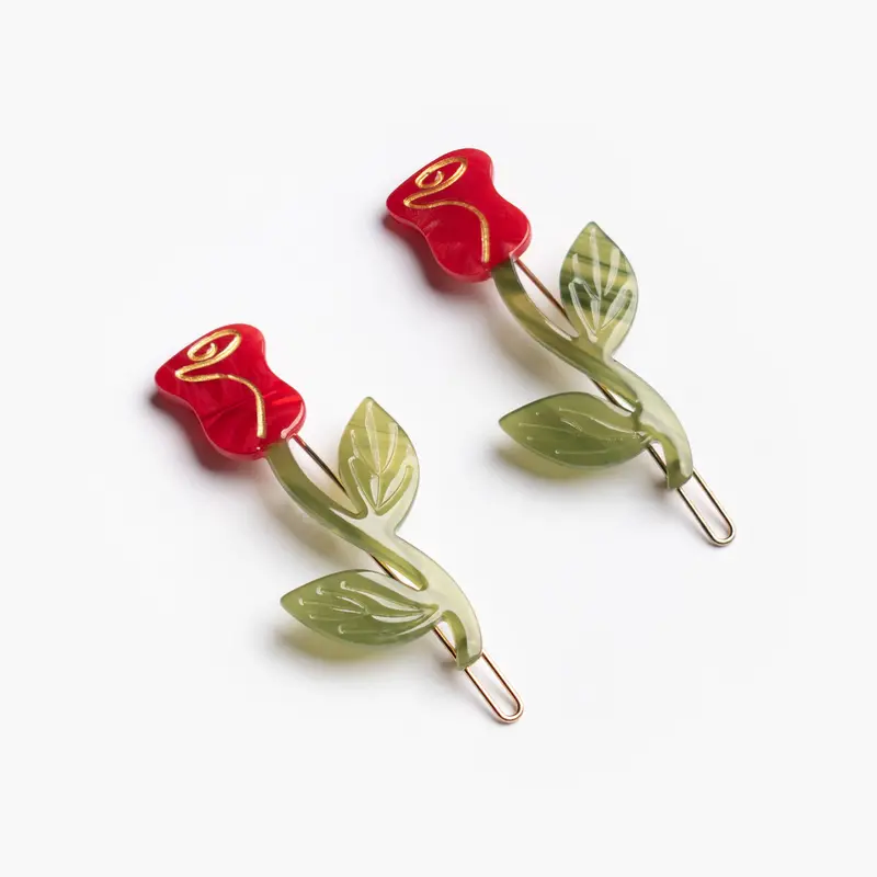 Rose Floral Hair Barrette Set