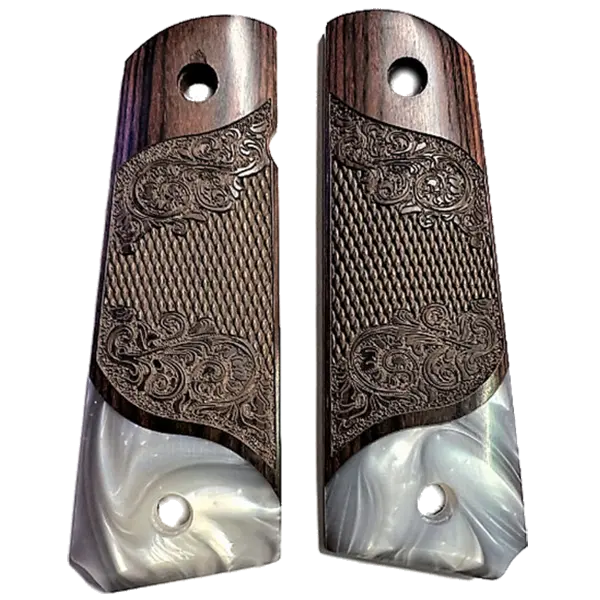 Rosewood 1911 Grips with Checkered Texture and Acrylic Pearl Inlays