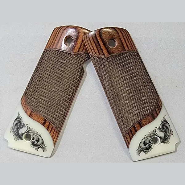 Rosewood 1911 Grips with Ivory Accents and Faux Scrimshaw Detailing