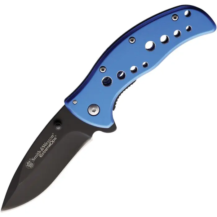 Smith & Wesson Extreme Ops Linerlock – 3″ Assisted Black Blade, Blue Tactical Handle