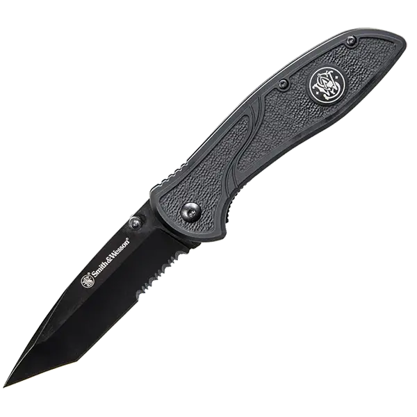 Smith & Wesson Tanto Linerlock – 3.5″ Assisted-Opening Black Blade, Blue Handle