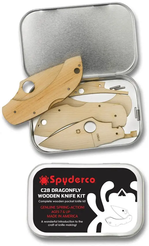 Spyderco Dragonfly Wooden Knife Kit – Gift-Tin Packaged DIY Blade Assembly