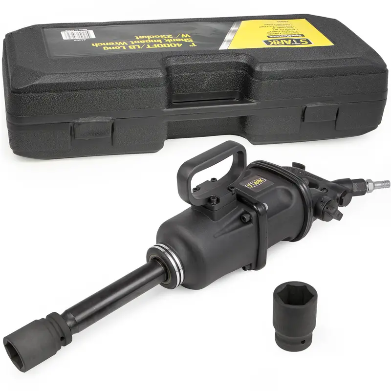 Stark USA 1″ Drive Air Impact Wrench – Long-Shank Pneumatic Tool (1900 ft-lbs) with 38mm/41mm Socket Case