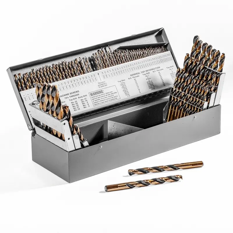 Stark USA 115-Piece Fractional Drill Bit Set with Metal Index Chart – Optimized for Steel and General Use