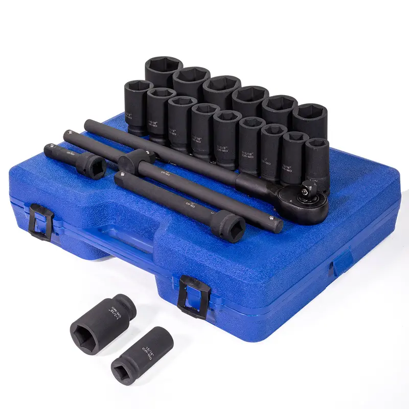 Stark USA 22-Piece 3/4″ Drive Socket Set – Deep SAE Cr-Mo Alloy, Includes Extensions & Sliding T-Bar