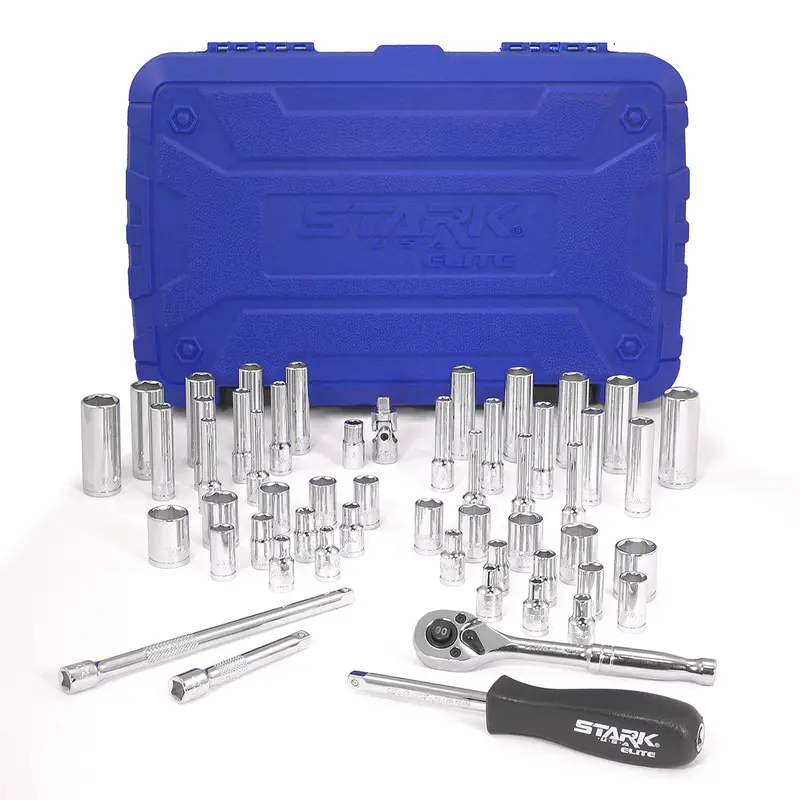 Stark USA 55-Piece 1/2-Inch Drive Socket Kit – 90-Tooth Ratchet, SAE/Metric, with Extensions