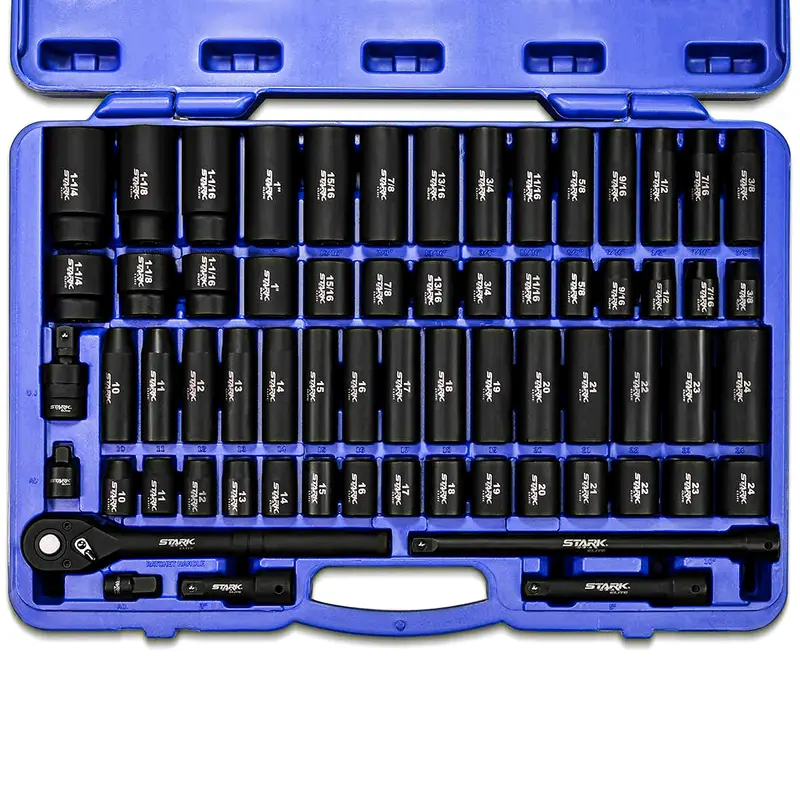 Stark USA 65-Piece 1/2″ Drive Impact Socket Kit – SAE & Metric Deep/Shallow Sockets with Adaptors