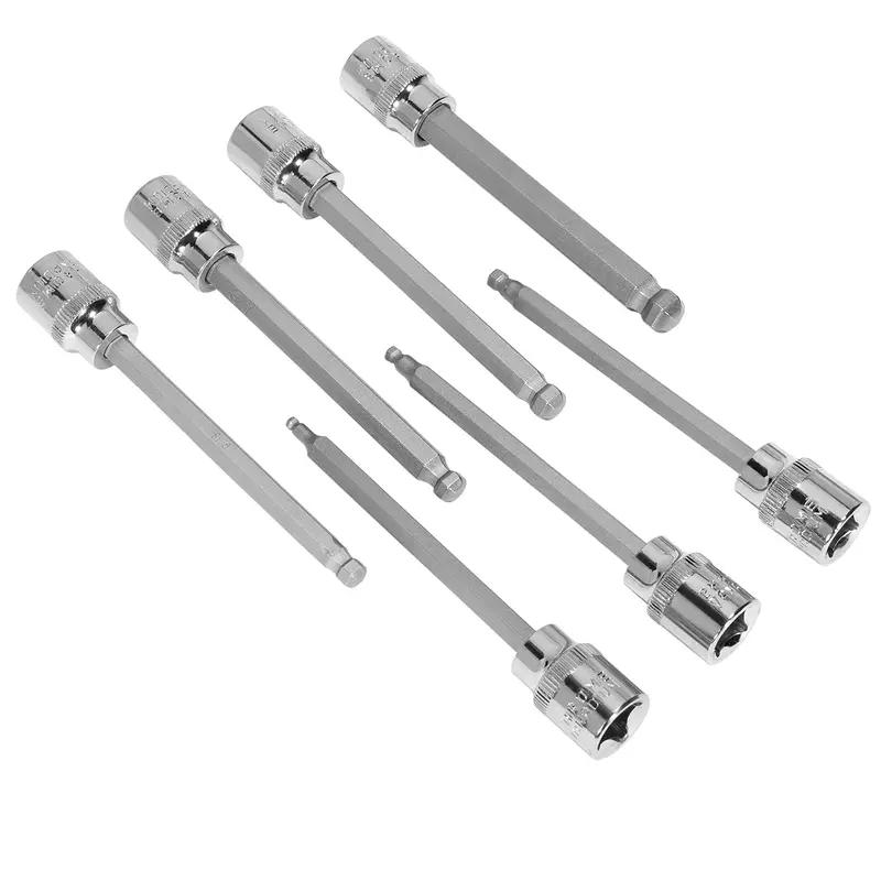 Stark USA 7-Piece 3/8″ Ball-End Metric Hex Bit Set – 4.3″ Long Allen Sockets for Precision Work