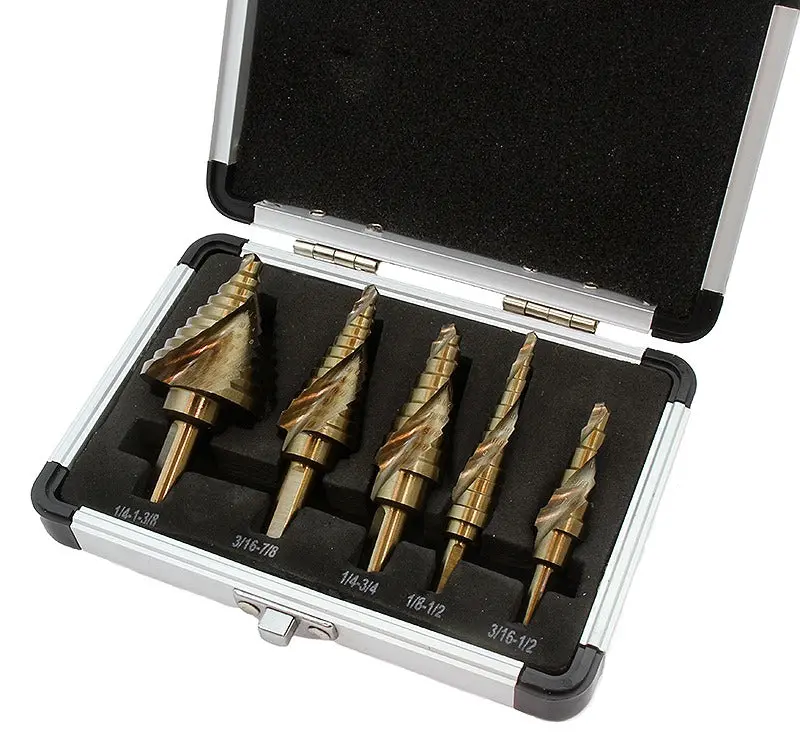 Stark USA Industrial Cobalt Step Drill Bit Set – 5-Piece Spiral Fluted Design