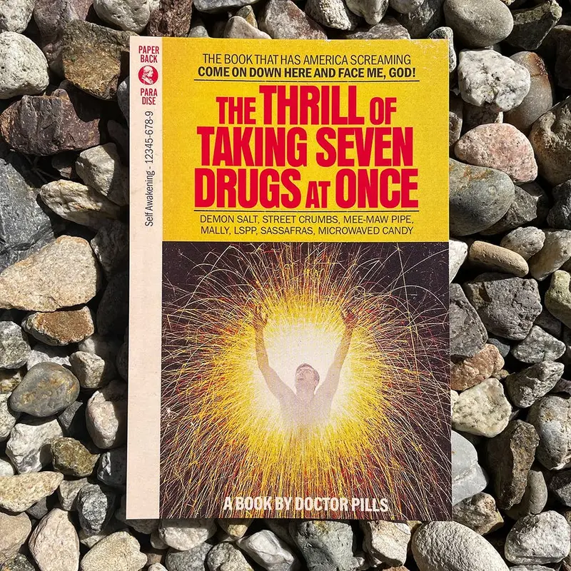 ‘The Thrill of Taking Seven Drugs at Once’ Absurdist Humor Postcard