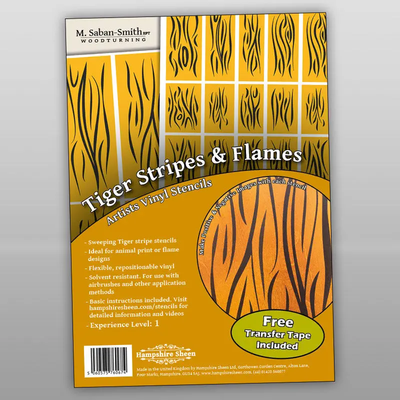 Tiger Stripe and Flame Vinyl Stencil Pack for Artists