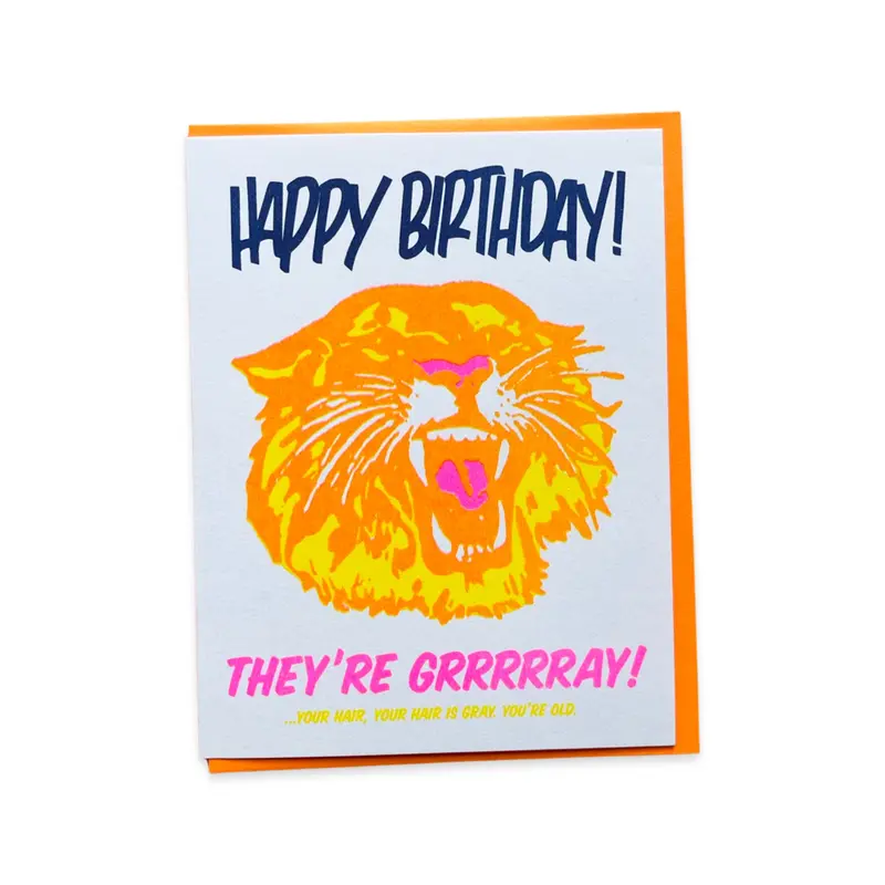 Tiger-Themed Gray-Hair Birthday Card