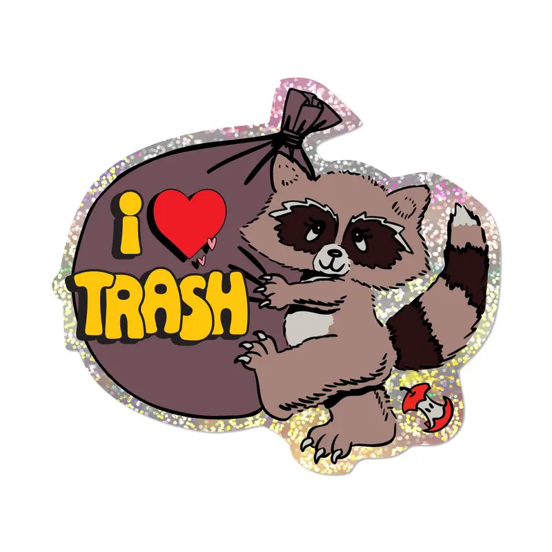 Trash-Loving Raccoon Glitter Decal