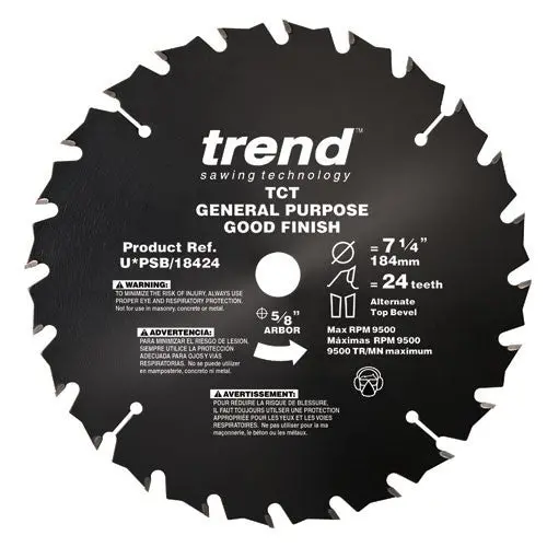 Trend PRO 7-1/4″ x 24T Circular Saw Blade – PTFE-Coated, Thin-Kerf General Purpose