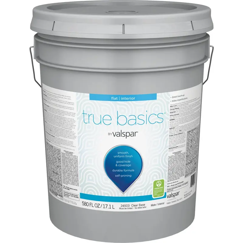 True Basics By Valspar Flat Interior Paint – 5-Gallon Clear Base For Custom Tinting 1