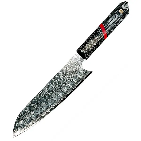 Tsunami Santoku Knife – VG-10 Damascus Blade, Honeycomb & B&W Resin Octagonal Handle with Mosaic Pin