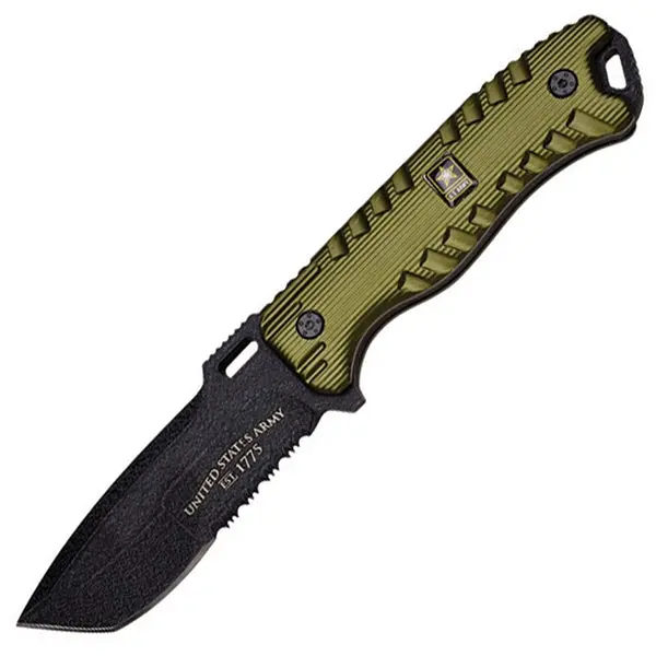 US Army Green Fixed-Blade Tactical Knife with Sheath