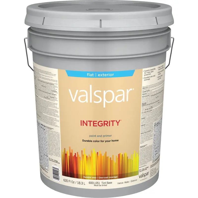 Valspar Integrity Exterior Paint & Primer – 5-Gallon Flat Latex Tintable House Paint 1