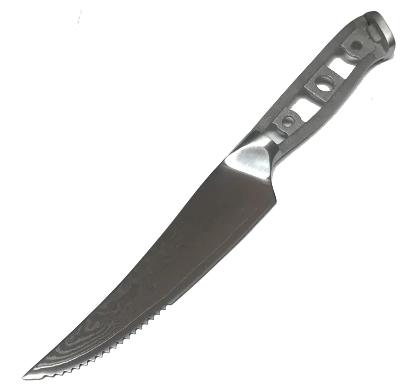 VG10 Raindrop Damascus Steak Knife – Big Tex Serrated Blade