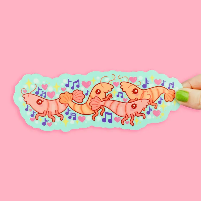 Vibrant ‘Shrimp Rave’ Long Vinyl Sticker – Seafood Party Vibe