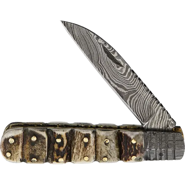 Wharncliffe Barlow Knife – Damascus Steel Folding Whittler with Classic Profile