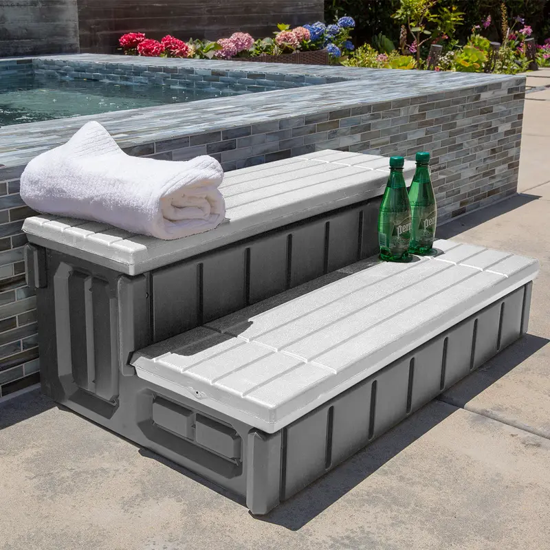 XtremepowerUS 36-Inch Two-Tier Resin Spa Step with Built-In Storage