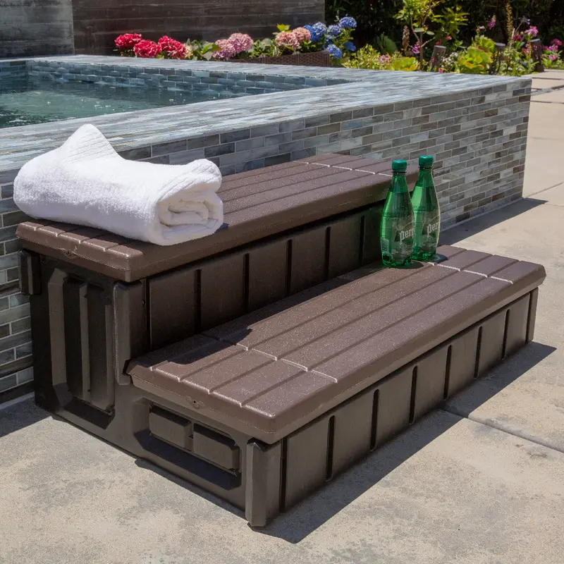 XtremepowerUS 36″ Universal Spa & Hot Tub Steps with Integrated Storage Compartment