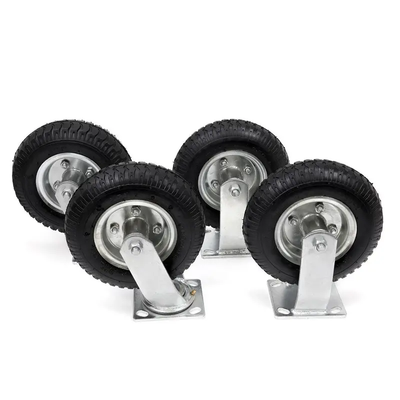 XtremepowerUS 4-Pack Heavy-Duty Pneumatic Tires – 8″ Farm Cart Wheels (2 Rigid + 2 Swivel)