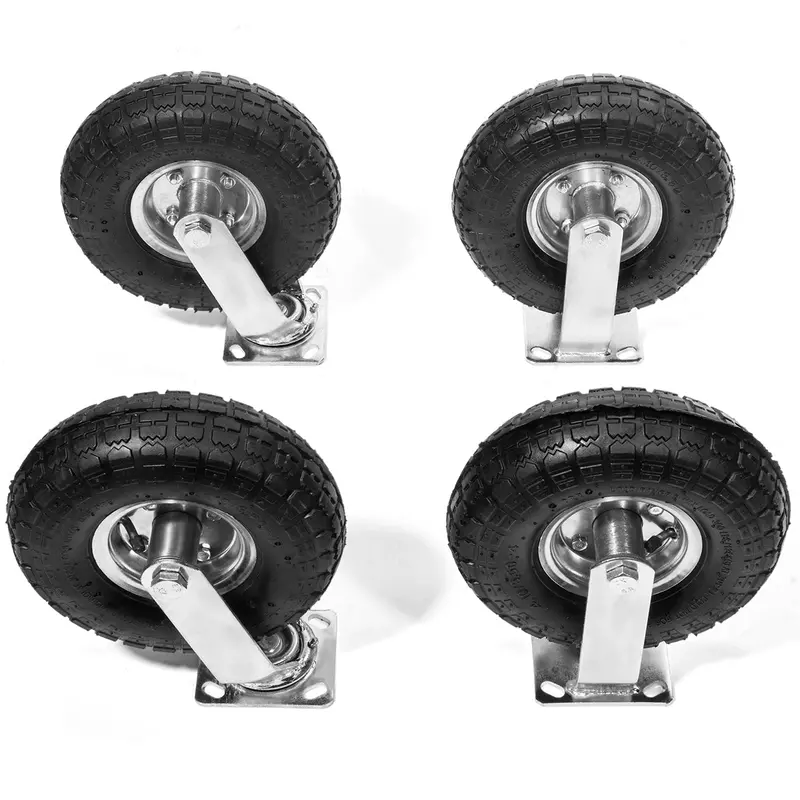 XtremepowerUS 4-Piece Pneumatic 10-Inch Cart Wheel Set – Includes 2 Rigid & 2 Swivel Casters