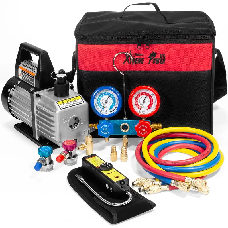 XtremepowerUS 4-Port AC Manifold Gauge Set – Compatible with R134a, R410A, R404A, and R22 Refrigerants